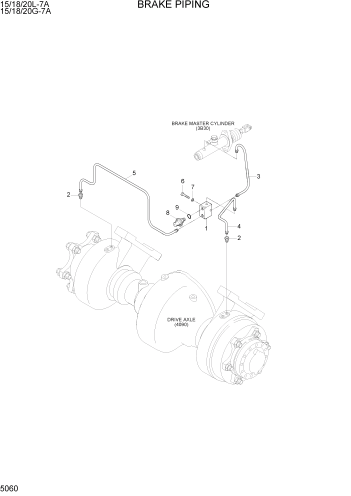 Схема запчастей Hyundai 15/18/20G-7A - PAGE 5060 BRAKE PIPING СИСТЕМА УПРАВЛЕНИЯ