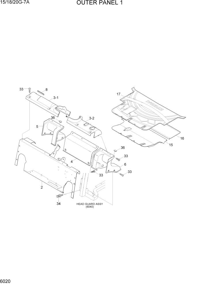 Схема запчастей Hyundai 15/18/20G-7A - PAGE 6020 OUTER PANEL 1 СТРУКТУРА