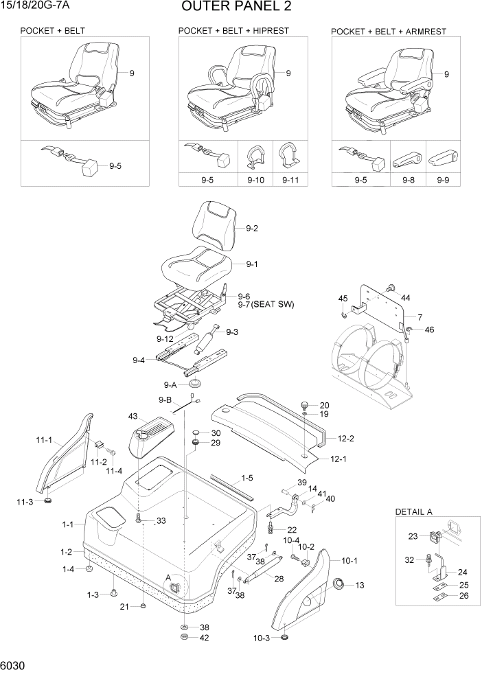 Схема запчастей Hyundai 15/18/20G-7A - PAGE 6030 OUTER PANEL 2 СТРУКТУРА