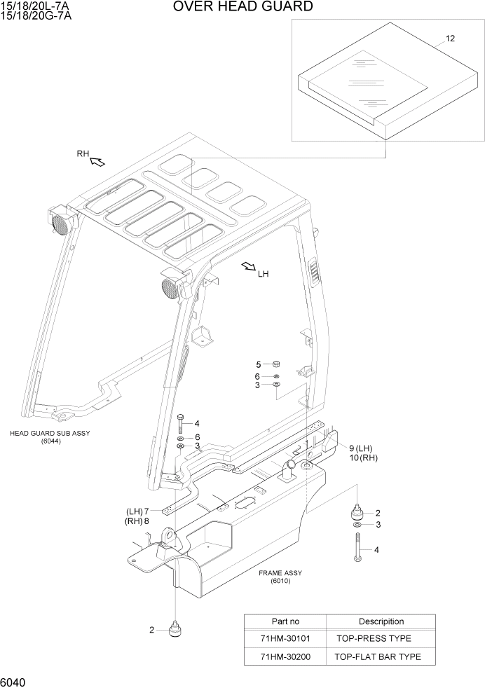 Схема запчастей Hyundai 15/18/20G-7A - PAGE 6040 OVER HEARD GUARD СТРУКТУРА