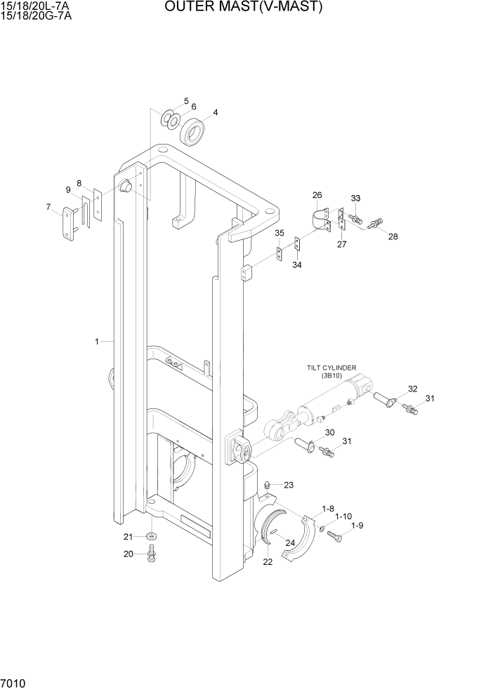 Схема запчастей Hyundai 15/18/20G-7A - PAGE 7010 OUTER MAST(V-MAST) РАБОЧЕЕ ОБОРУДОВАНИЕ