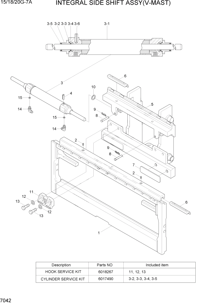 Схема запчастей Hyundai 15/18/20G-7A - PAGE 7042 INTEGRAL SIDE SHIFT ASSY(V-MAST) РАБОЧЕЕ ОБОРУДОВАНИЕ