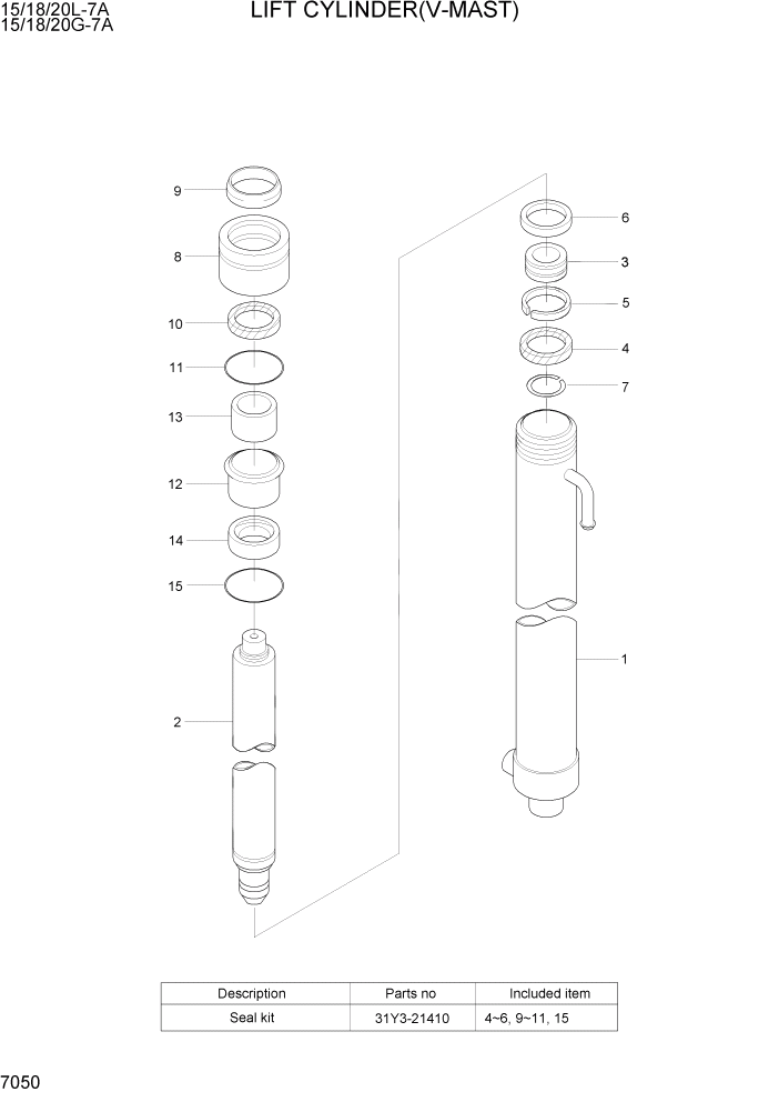 Схема запчастей Hyundai 15/18/20G-7A - PAGE 7050 LIFT CYLINDER(V-MAST) РАБОЧЕЕ ОБОРУДОВАНИЕ