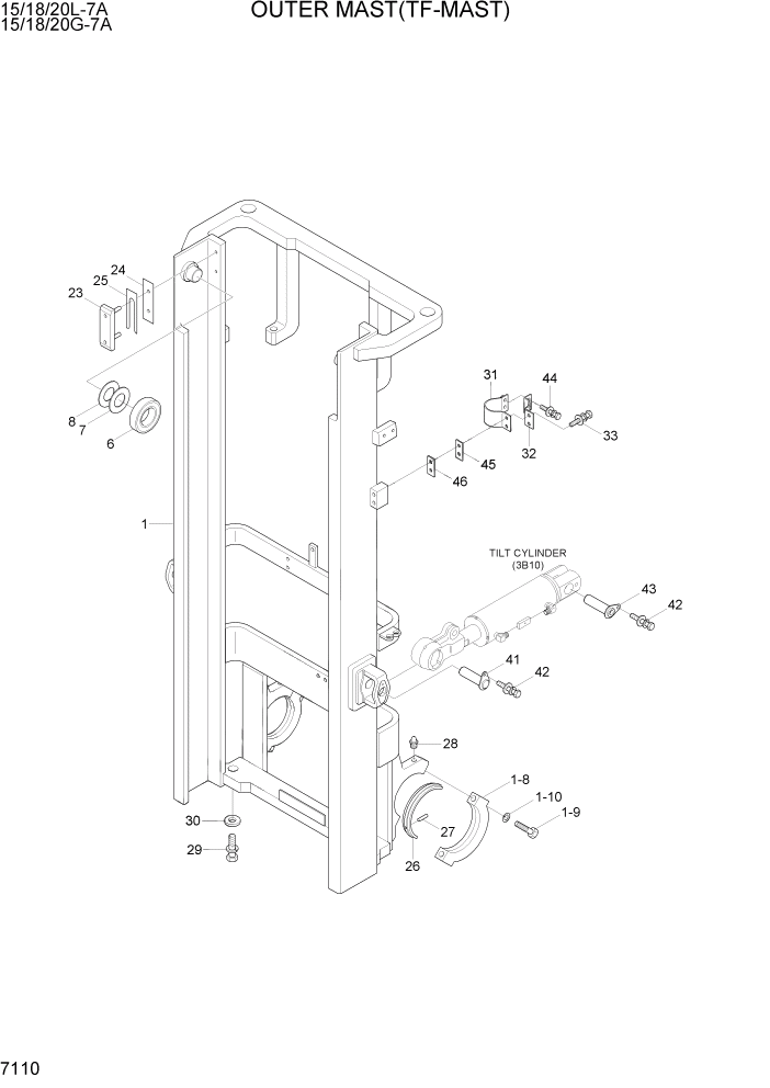 Схема запчастей Hyundai 15/18/20G-7A - PAGE 7110 OUTER MAST(TF-MAST) РАБОЧЕЕ ОБОРУДОВАНИЕ