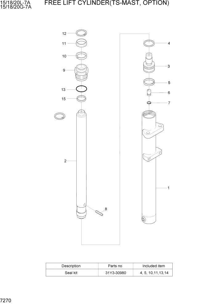 Схема запчастей Hyundai 15/18/20G-7A - PAGE 7270 FREE LIFT CYLINDER(TS-MAST, OPTION) РАБОЧЕЕ ОБОРУДОВАНИЕ