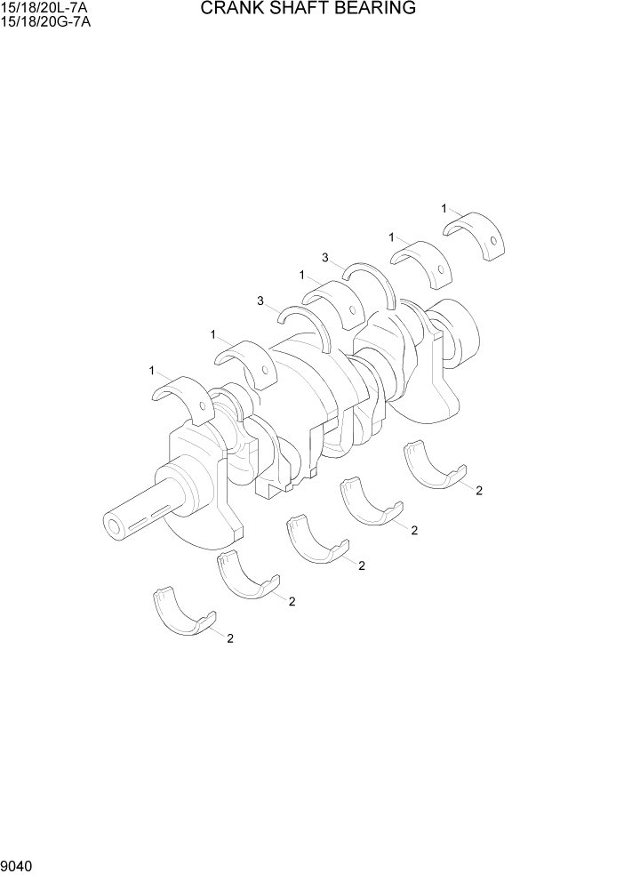 Схема запчастей Hyundai 15/18/20G-7A - PAGE 9040 CRANK SHAFT BEARING ДВИГАТЕЛЬ БАЗА