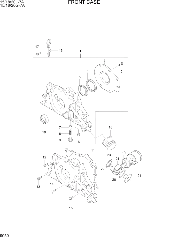 Схема запчастей Hyundai 15/18/20G-7A - PAGE 9050 FRONT CASE ДВИГАТЕЛЬ БАЗА