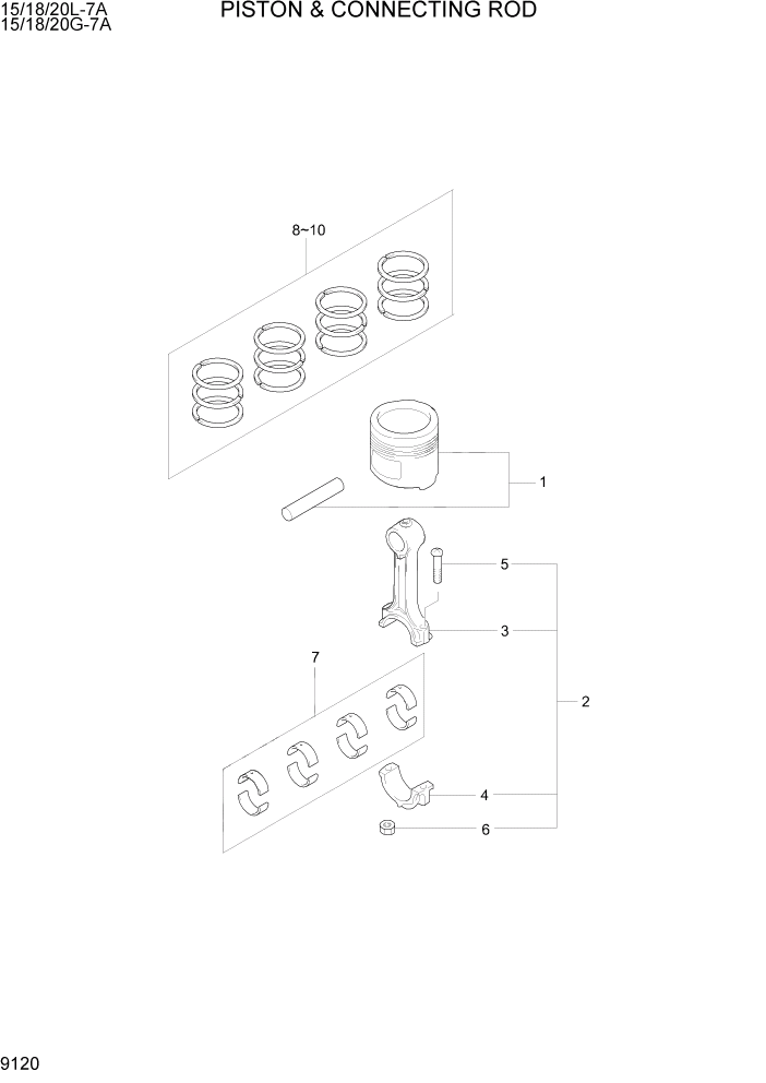 Схема запчастей Hyundai 15/18/20G-7A - PAGE 9120 PISTON & CONNECTING ROD ДВИГАТЕЛЬ БАЗА