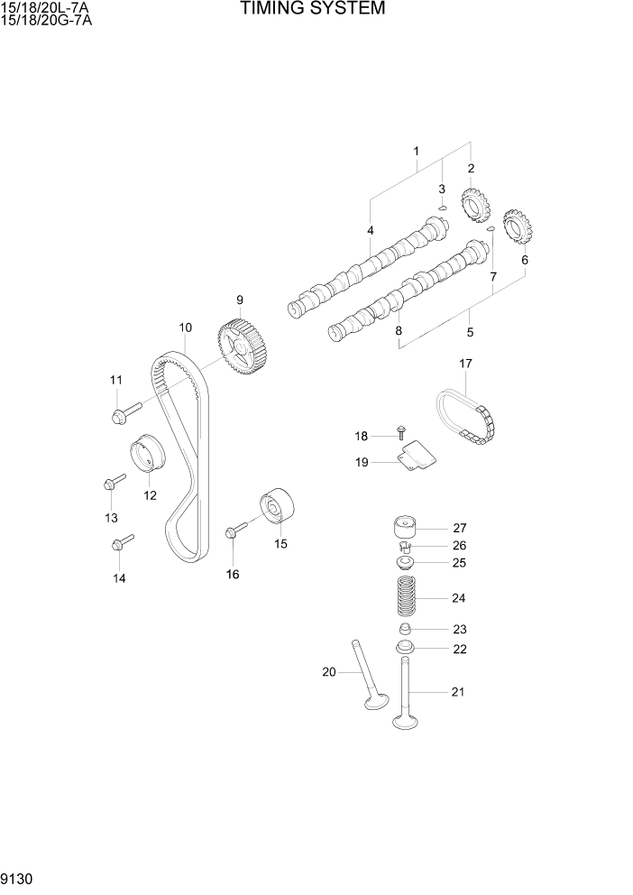 Схема запчастей Hyundai 15/18/20G-7A - PAGE 9130 TIMING SYSTEM ДВИГАТЕЛЬ БАЗА