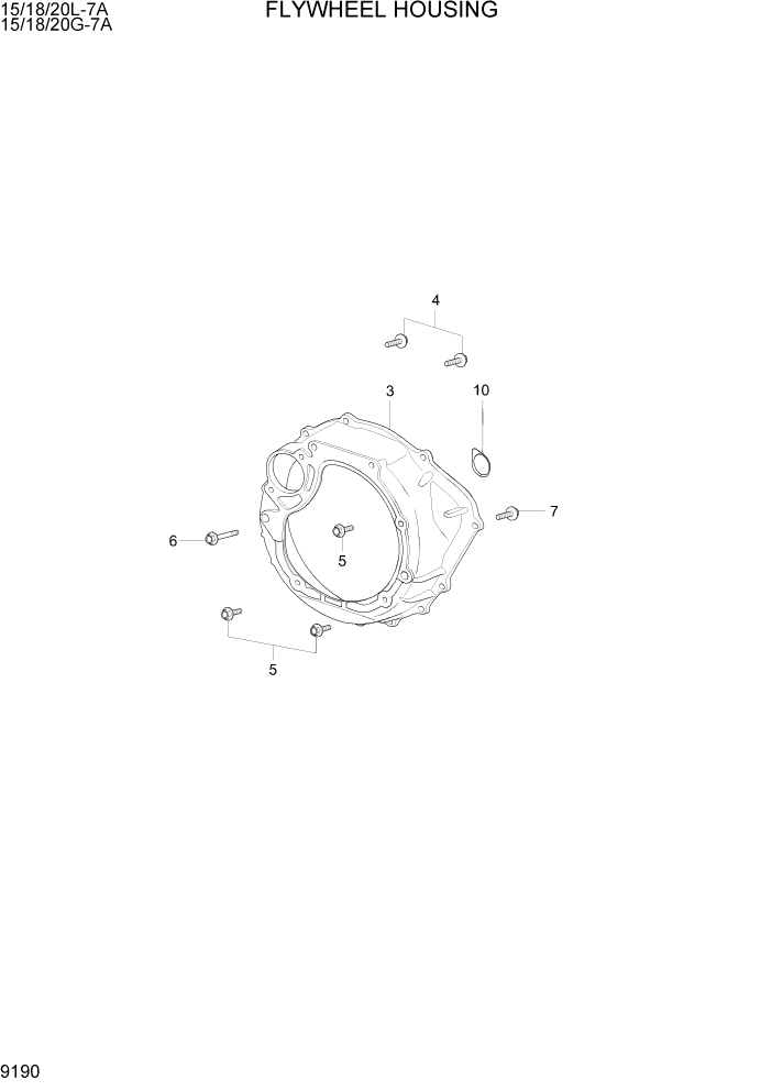 Схема запчастей Hyundai 15/18/20G-7A - PAGE 9190 FLYWHEEL HOUSING ДВИГАТЕЛЬ БАЗА