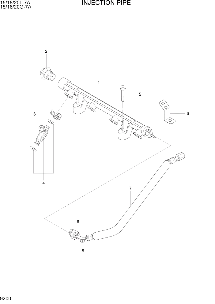 Схема запчастей Hyundai 15/18/20G-7A - PAGE 9200 INJECTION PIPE(GASOLINE) ДВИГАТЕЛЬ БАЗА