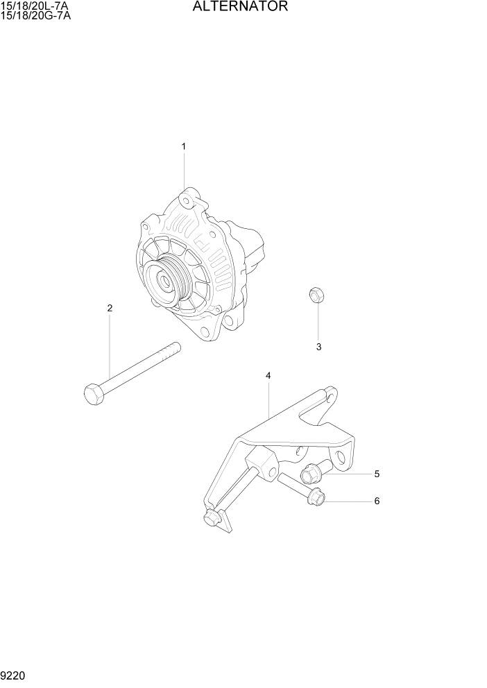 Схема запчастей Hyundai 15/18/20G-7A - PAGE 9220 ALTERNATOR ДВИГАТЕЛЬ БАЗА