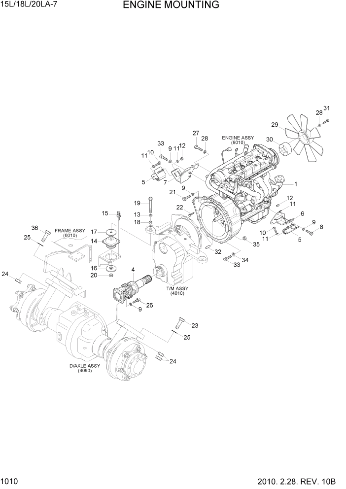 Схема запчастей Hyundai 15L/18L/20LA - PAGE 1010 ENGINE MOUNTING СИСТЕМА ДВИГАТЕЛЯ