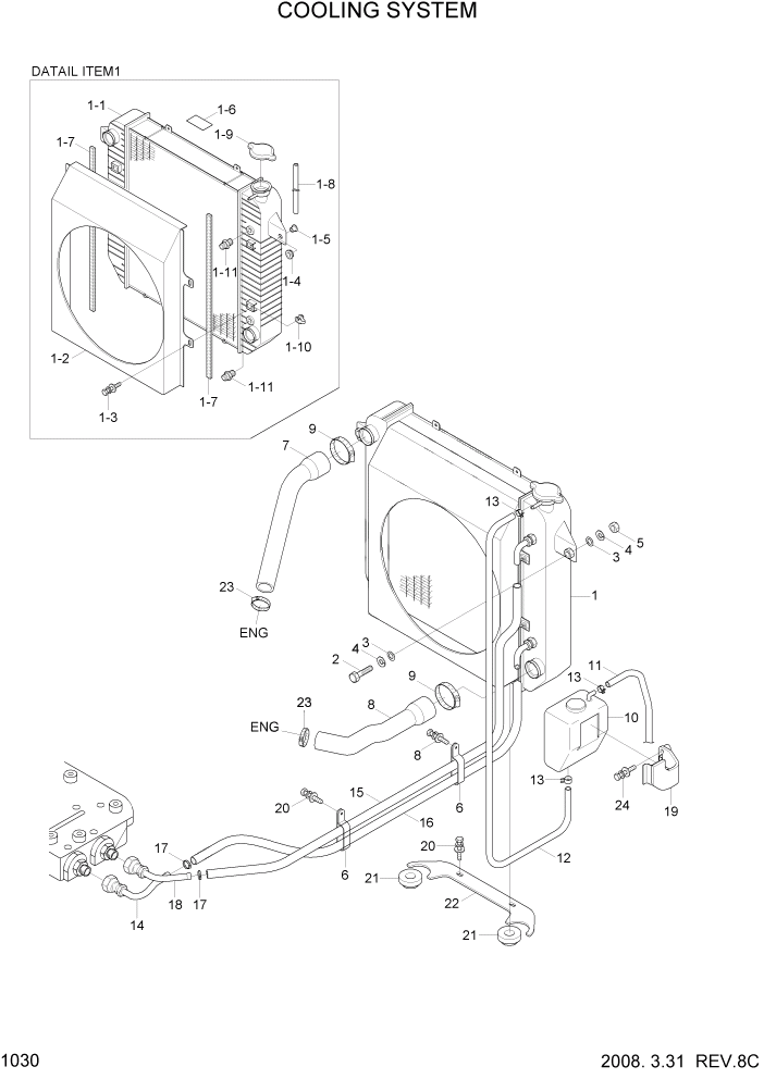 Схема запчастей Hyundai 15L/18L/20LA - PAGE 1030 COOLING SYSTEM СИСТЕМА ДВИГАТЕЛЯ