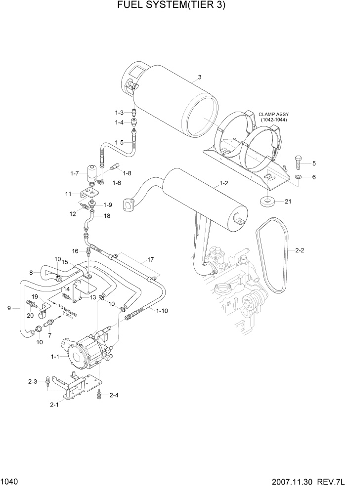 Схема запчастей Hyundai 15L/18L/20LA - PAGE 1040 FUEL SYSTEM(CERT) СИСТЕМА ДВИГАТЕЛЯ