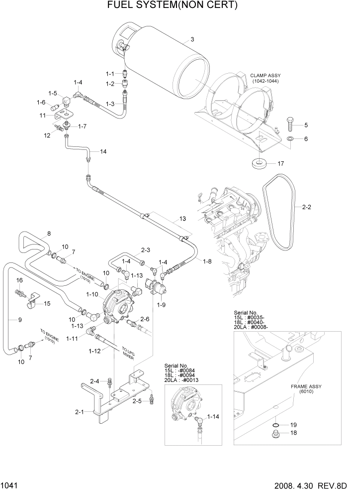 Схема запчастей Hyundai 15L/18L/20LA - PAGE 1041 FUEL SYSTEM(NON-CERT) СИСТЕМА ДВИГАТЕЛЯ