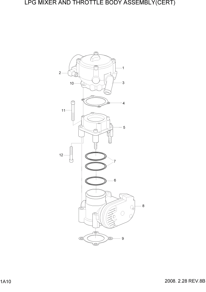 Схема запчастей Hyundai 15L/18L/20LA - PAGE 1A10 LPG MIXER THROTTLE BODY ASSY(CERT) СИСТЕМА ДВИГАТЕЛЯ