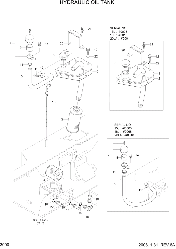 Схема запчастей Hyundai 15L/18L/20LA - PAGE 3090 HYDRAULIC OIL TANK ГИДРАВЛИЧЕСКАЯ СИСТЕМА