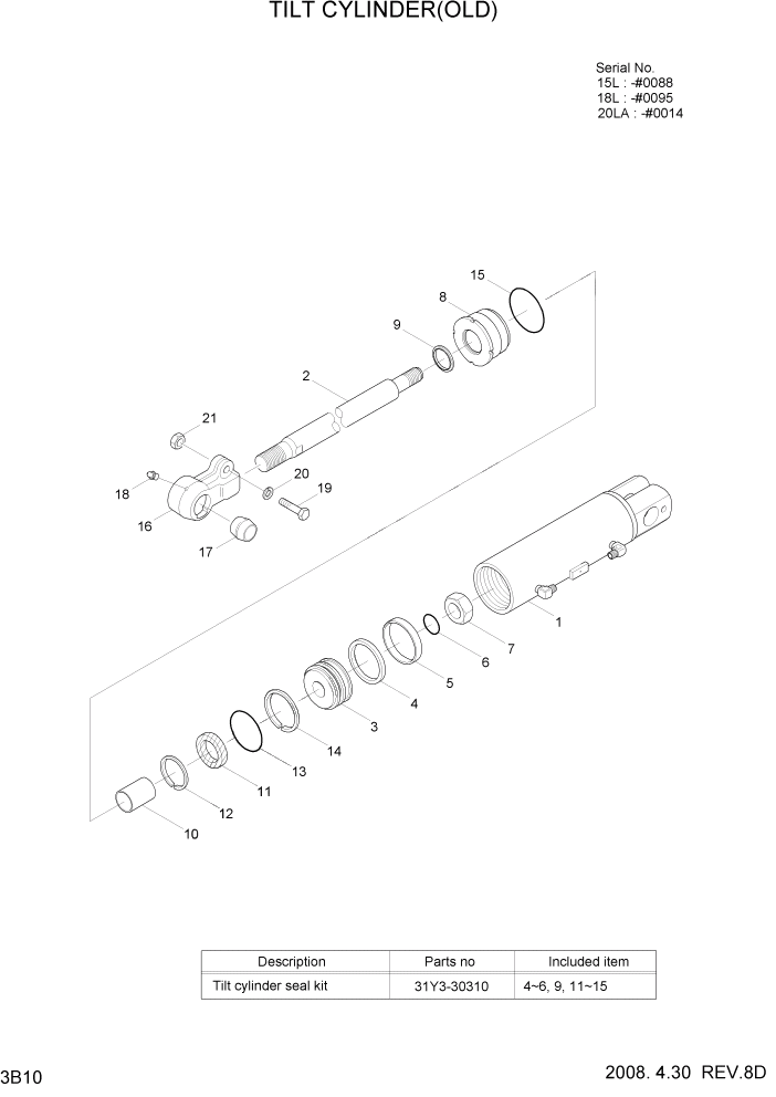 Схема запчастей Hyundai 15L/18L/20LA - PAGE 3B10 TILT CYLINDER(OLD) ГИДРАВЛИЧЕСКАЯ СИСТЕМА