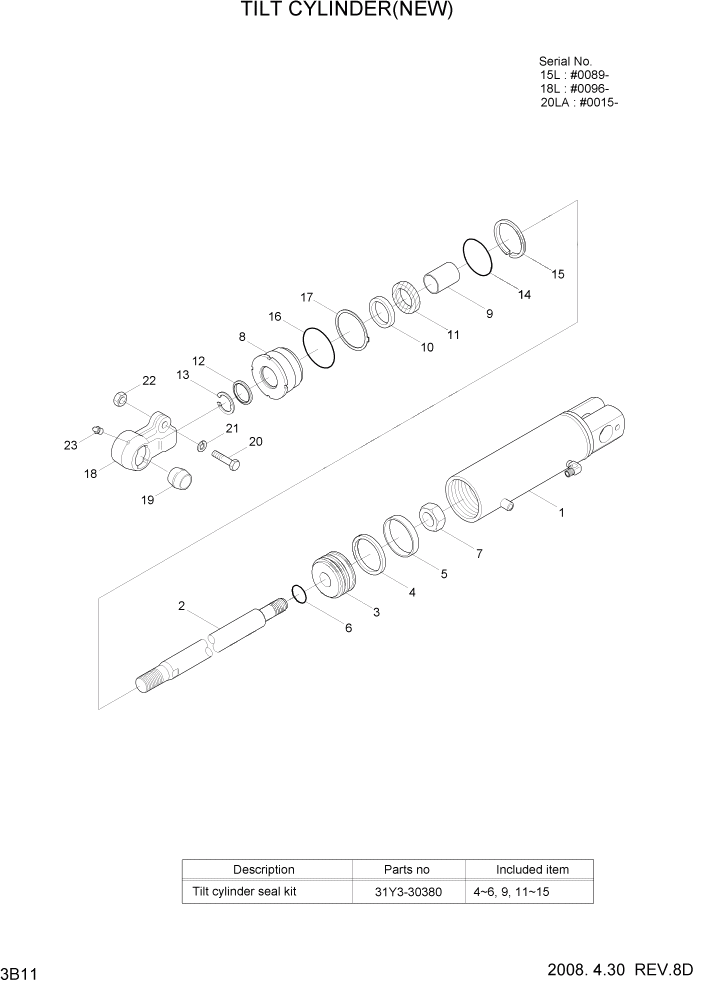 Схема запчастей Hyundai 15L/18L/20LA - PAGE 3B11 TILT CYLINDER(NEW) ГИДРАВЛИЧЕСКАЯ СИСТЕМА