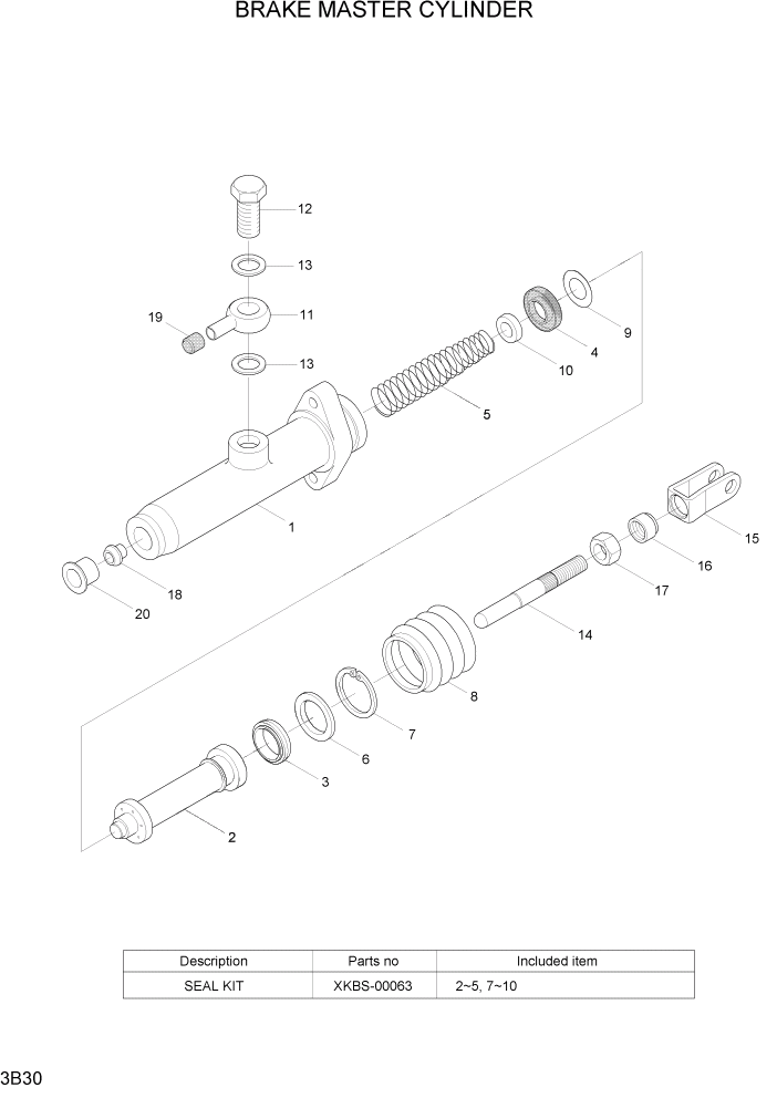 Схема запчастей Hyundai 15L/18L/20LA - PAGE 3B30 BRAKE MASTER CYLINDER ГИДРАВЛИЧЕСКАЯ СИСТЕМА