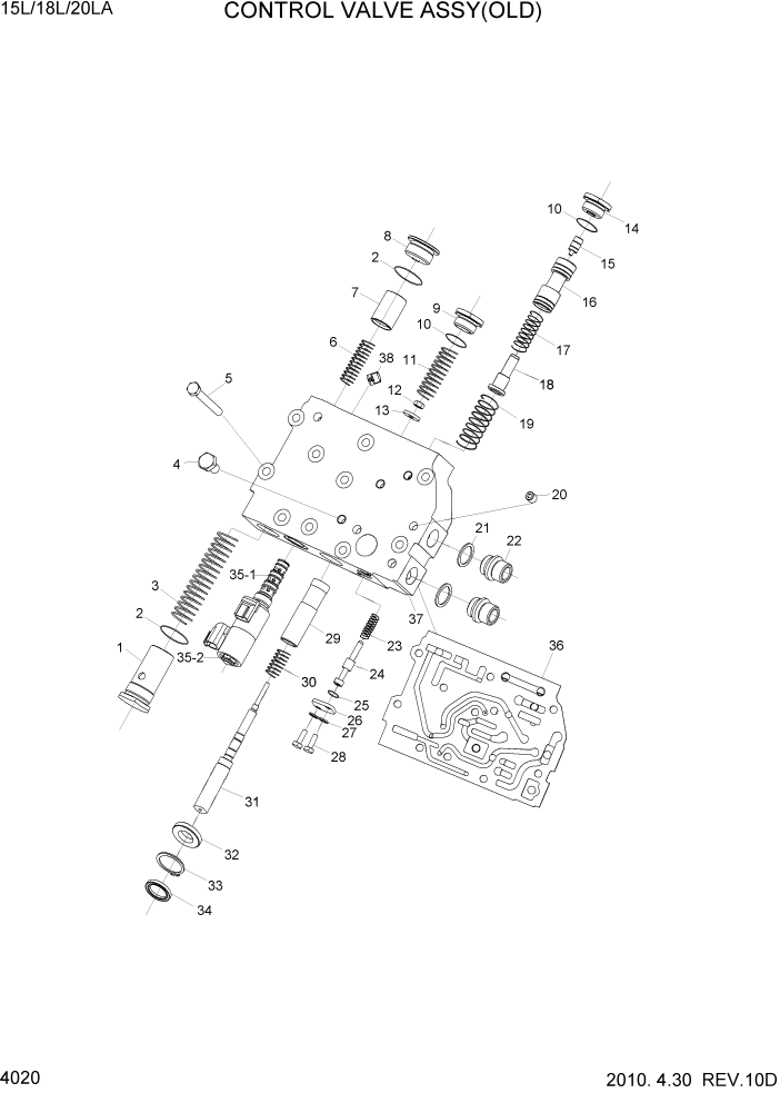 Схема запчастей Hyundai 15L/18L/20LA - PAGE 4020 CONTROL VALVE ASSY(OLD) СИЛОВАЯ СИСТЕМА