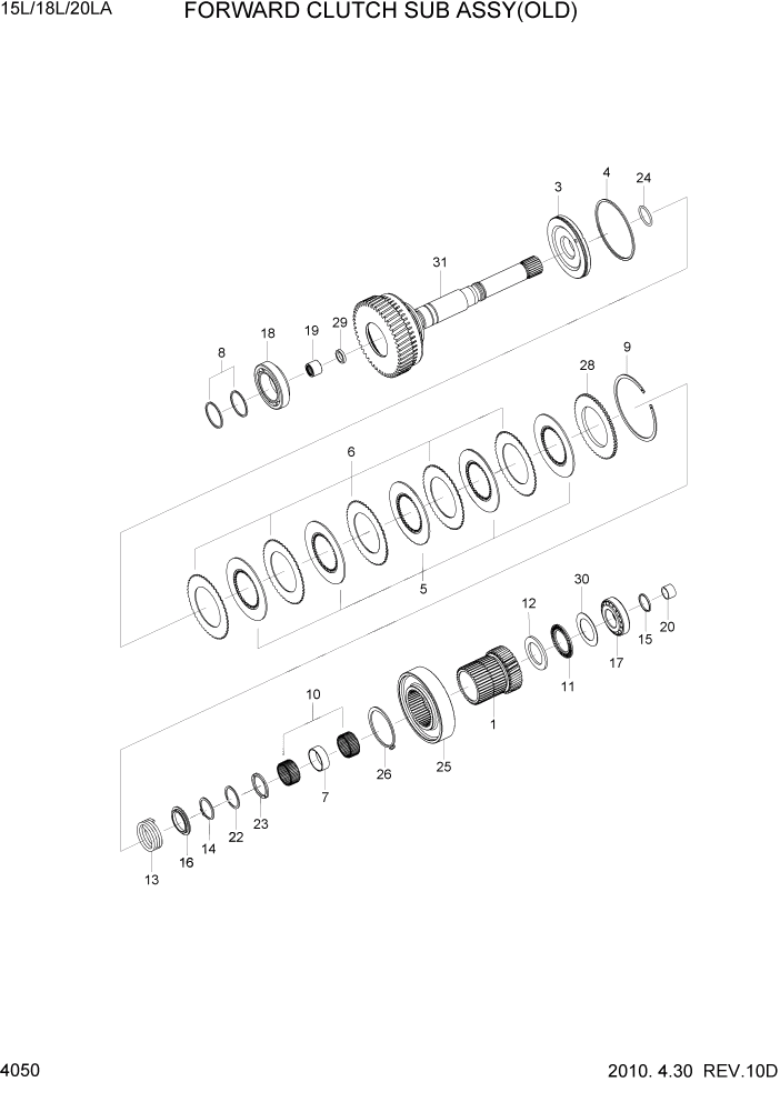 Схема запчастей Hyundai 15L/18L/20LA - PAGE 4050 FORWARD CLUTCH SUB ASSY(OLD) СИЛОВАЯ СИСТЕМА