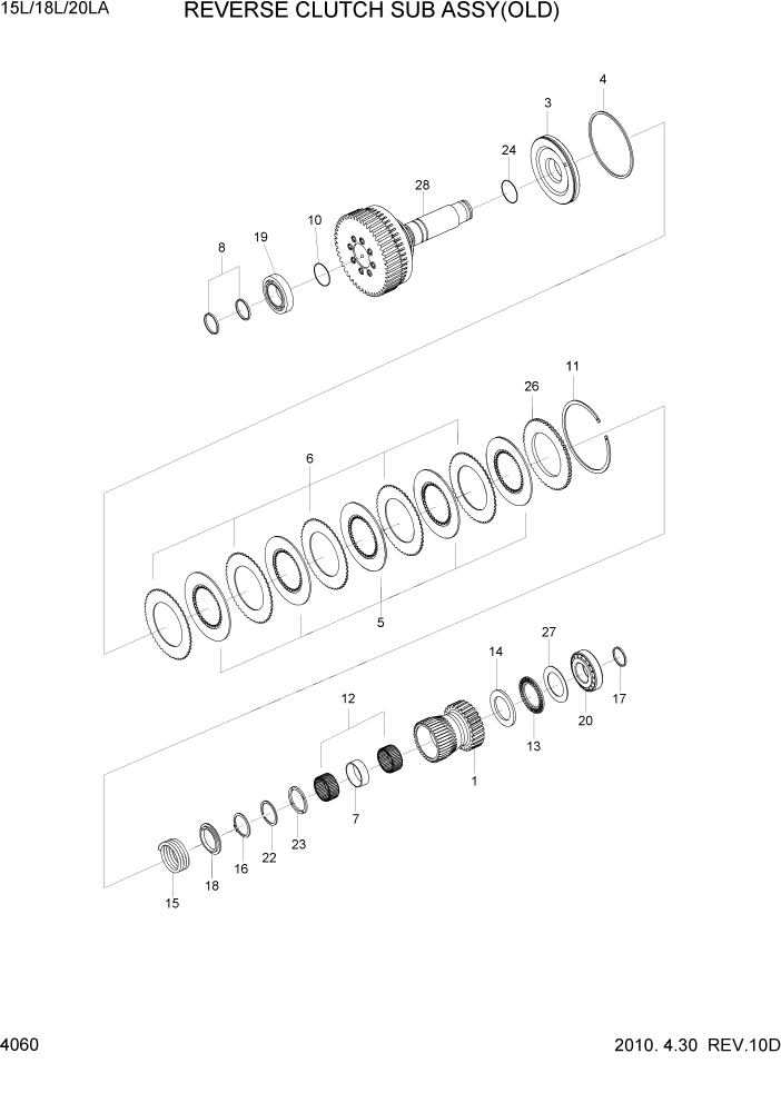 Схема запчастей Hyundai 15L/18L/20LA - PAGE 4060 REVERSE CLUTCH SUB ASSY(OLD) СИЛОВАЯ СИСТЕМА