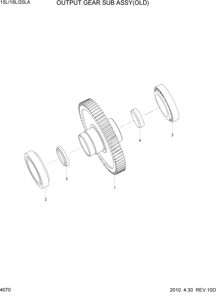 Схема запчастей Hyundai 15L/18L/20LA - PAGE 4070 OUTPUT GEAR SUB ASSY(OLD) СИЛОВАЯ СИСТЕМА