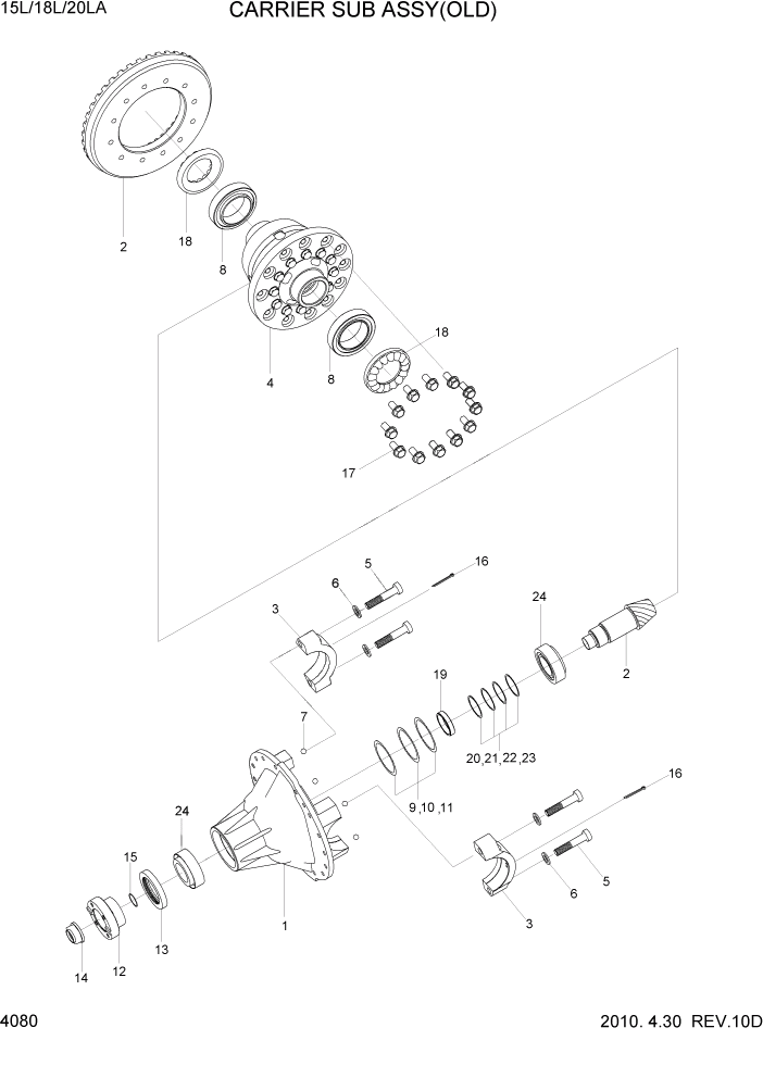 Схема запчастей Hyundai 15L/18L/20LA - PAGE 4080 CARRIER SUB ASSY(OLD) СИЛОВАЯ СИСТЕМА