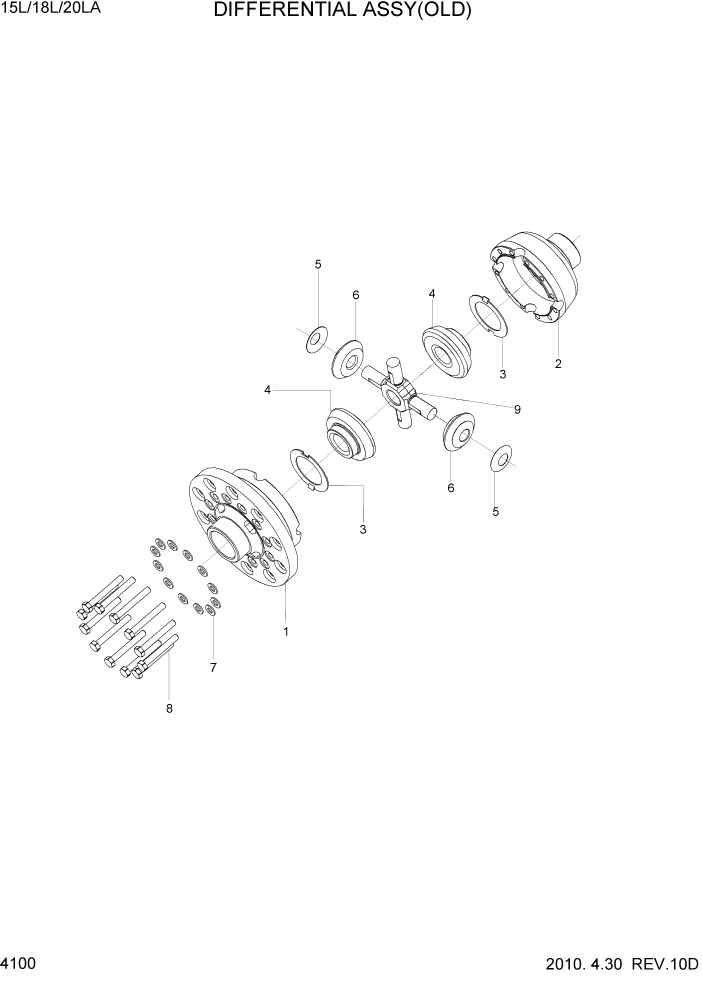 Схема запчастей Hyundai 15L/18L/20LA - PAGE 4100 DIFFERENTIAL ASSY(OLD) СИЛОВАЯ СИСТЕМА