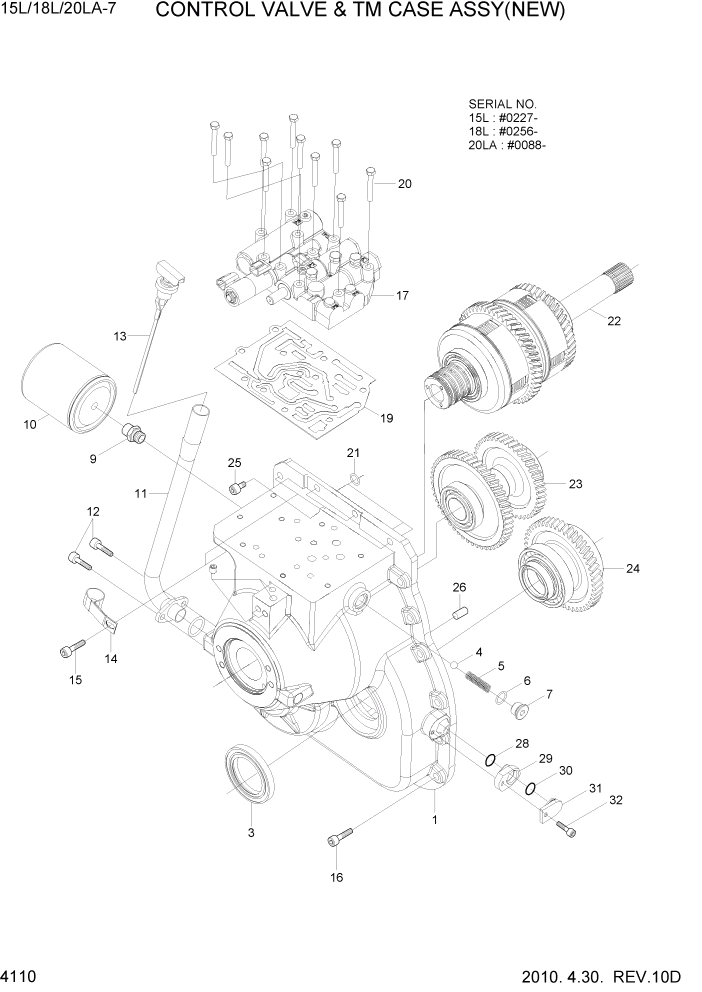 Схема запчастей Hyundai 15L/18L/20LA - PAGE 4110 CONTROL VALVE & TM CASE ASSY(NEW) СИЛОВАЯ СИСТЕМА