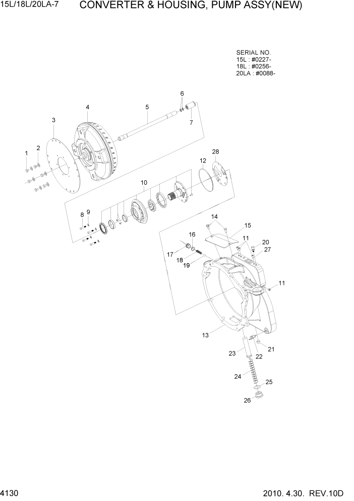 Схема запчастей Hyundai 15L/18L/20LA - PAGE 4130 CONVERTER & HOUSING, PUMP ASSY(NEW) СИЛОВАЯ СИСТЕМА