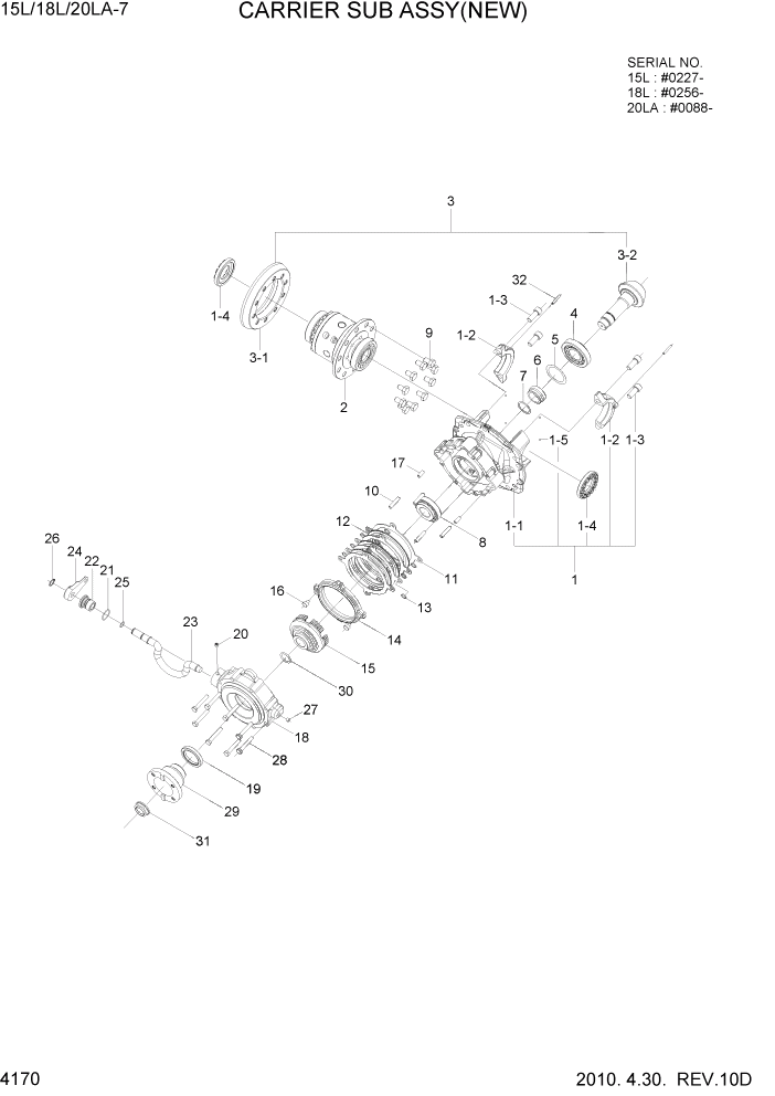 Схема запчастей Hyundai 15L/18L/20LA - PAGE 4170 CARRIER SUB ASSY(NEW) СИЛОВАЯ СИСТЕМА