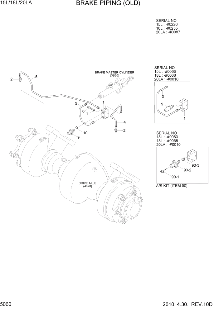 Схема запчастей Hyundai 15L/18L/20LA - PAGE 5060 BRAKE PIPING (OLD) СИСТЕМА УПРАВЛЕНИЯ