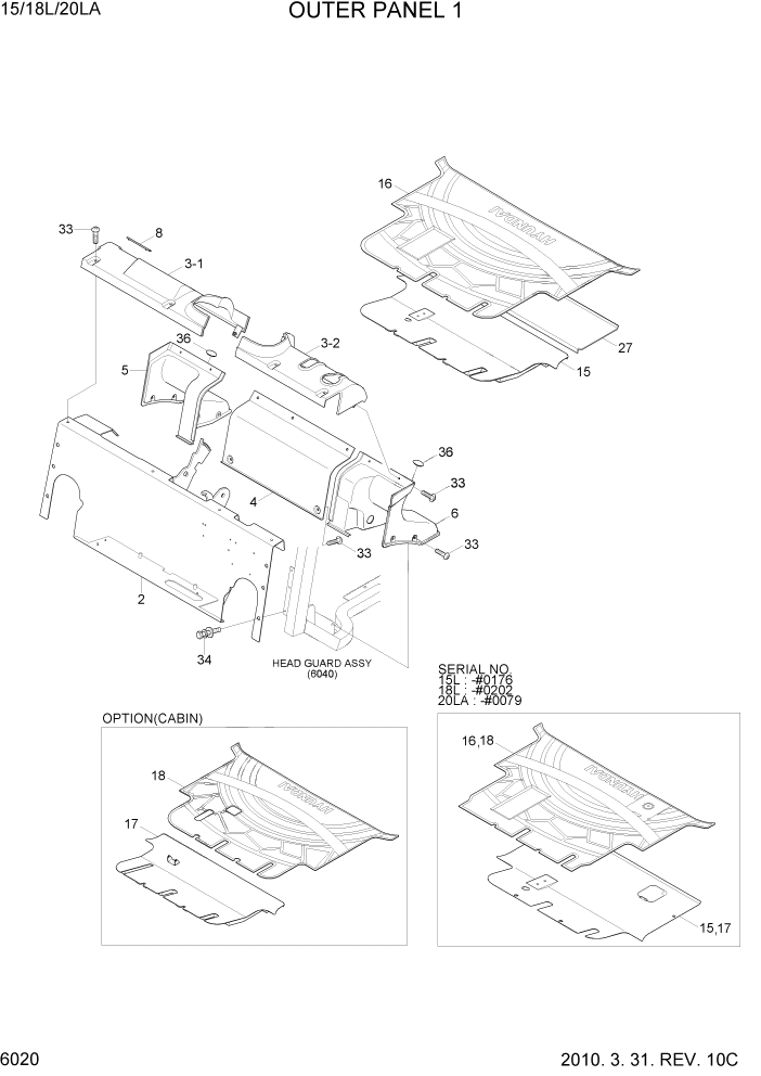 Схема запчастей Hyundai 15L/18L/20LA - PAGE 6020 OUTER PANEL 1 СТРУКТУРА