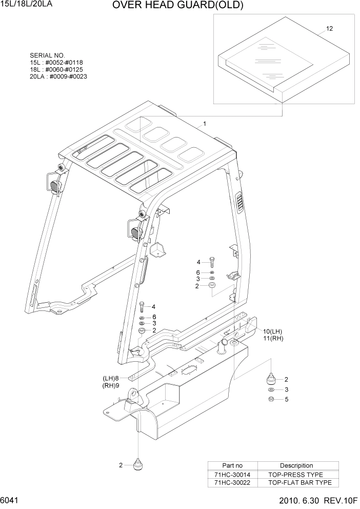 Схема запчастей Hyundai 15L/18L/20LA - PAGE 6041 OVER HEARD GUARD(OLD) СТРУКТУРА