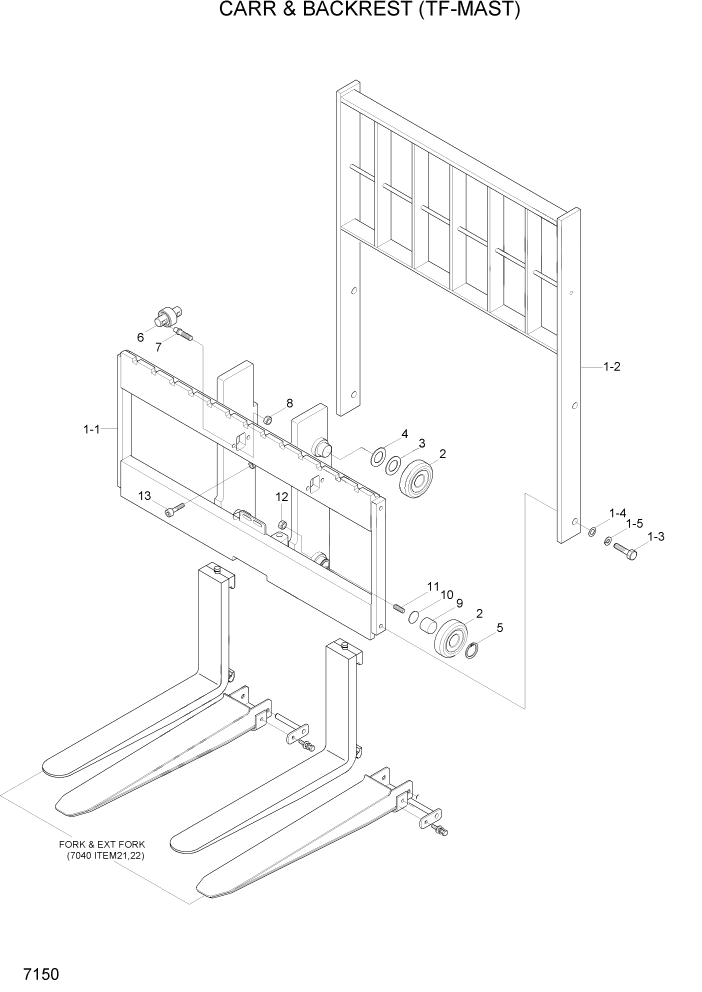 Схема запчастей Hyundai 15L/18L/20LA - PAGE 7150 CARRIAGE & BACKREST(TF-MAST) РАБОЧЕЕ ОБОРУДОВАНИЕ