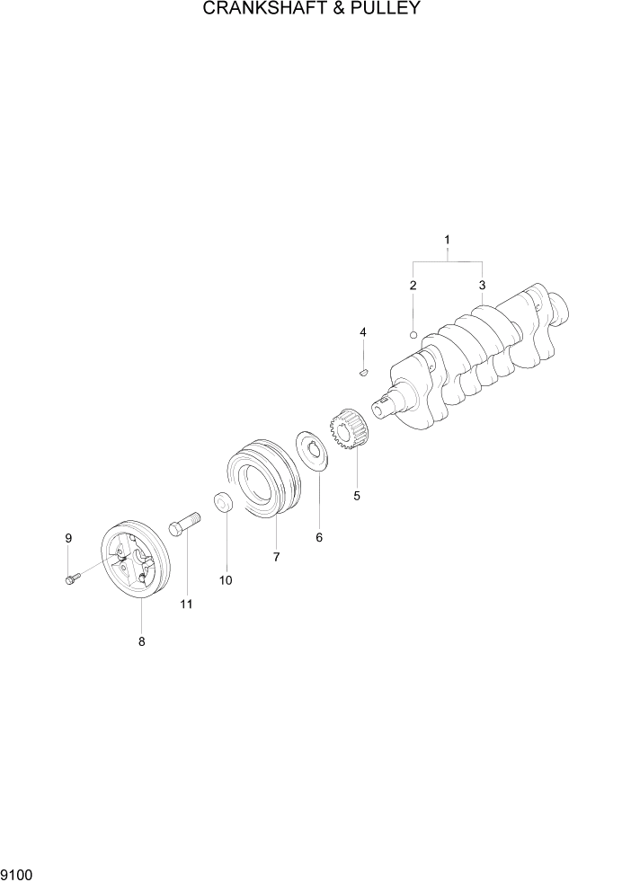 Схема запчастей Hyundai 15L/18L/20LA - PAGE 9100 CRANKSHAFT & PULLEY ДВИГАТЕЛЬ БАЗА