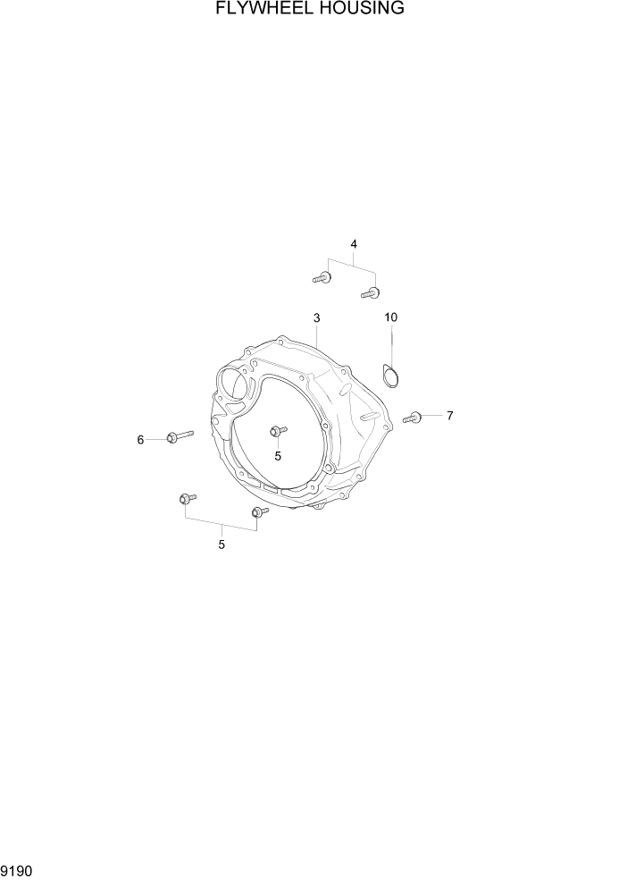 Схема запчастей Hyundai 15L/18L/20LA - PAGE 9190 FLYWHEEL HOUSING ДВИГАТЕЛЬ БАЗА