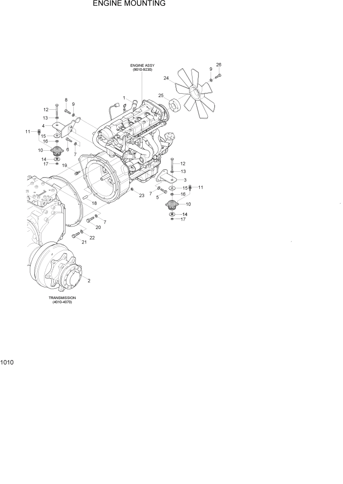 Схема запчастей Hyundai 15LC/18LC/20LCA-7 - PAGE 1010 ENGINE MOUNTING СИСТЕМА ДВИГАТЕЛЯ