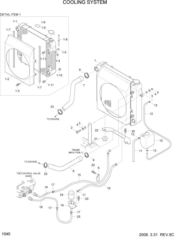 Схема запчастей Hyundai 15LC/18LC/20LCA-7 - PAGE 1040 COOLING SYSTEM СИСТЕМА ДВИГАТЕЛЯ