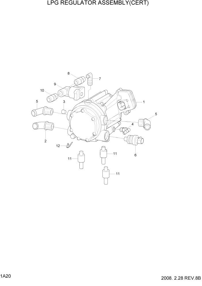 Схема запчастей Hyundai 15LC/18LC/20LCA-7 - PAGE 1A20 LPG REGULATOR ASSY(CERT) СИСТЕМА ДВИГАТЕЛЯ