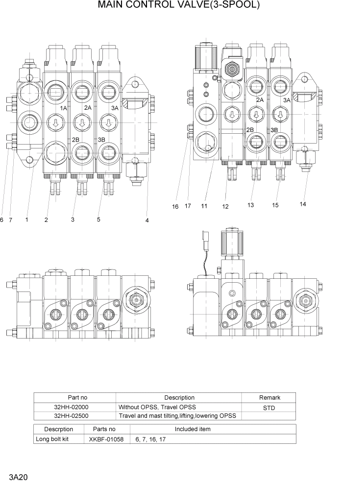 Схема запчастей Hyundai 15LC/18LC/20LCA-7 - PAGE 3A20 MAIN CONTROL VALVE(3-SPOOL) ГИДРАВЛИЧЕСКАЯ СИСТЕМА