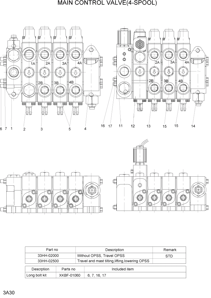 Схема запчастей Hyundai 15LC/18LC/20LCA-7 - PAGE 3A30 MAIN CONTROL VALVE(4-SPOOL) ГИДРАВЛИЧЕСКАЯ СИСТЕМА