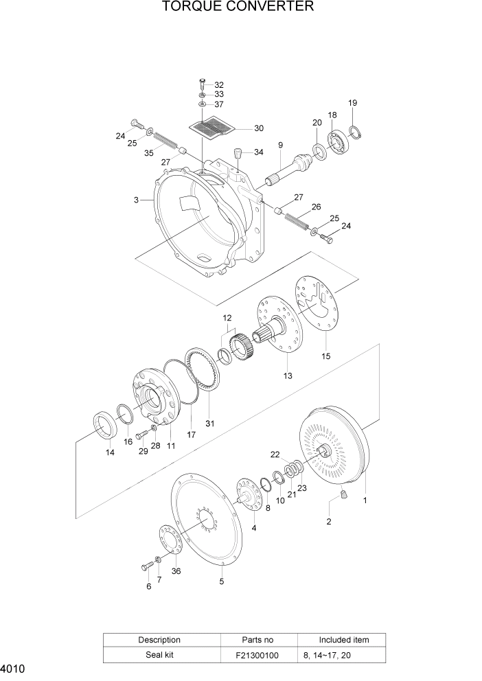 Схема запчастей Hyundai 15LC/18LC/20LCA-7 - PAGE 4010 TORQUE CONVERTER СИЛОВАЯ СИСТЕМА