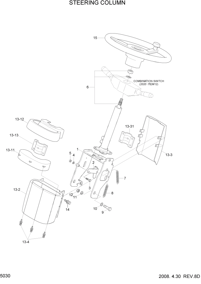 Схема запчастей Hyundai 15LC/18LC/20LCA-7 - PAGE 5030 STEERING COLUMN СИСТЕМА УПРАВЛЕНИЯ