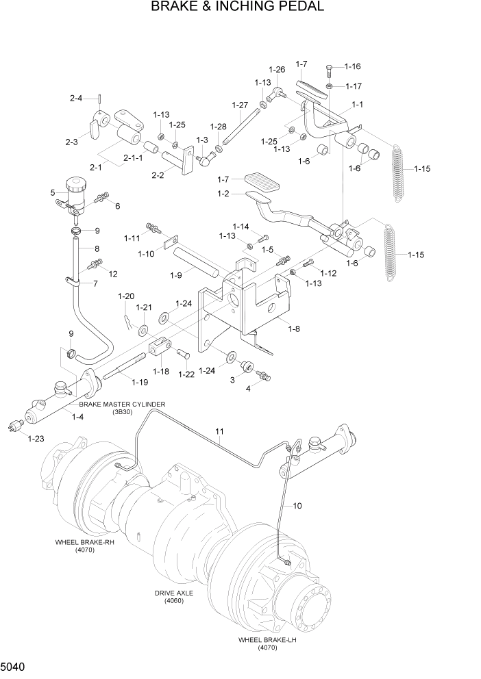 Схема запчастей Hyundai 15LC/18LC/20LCA-7 - PAGE 5040 BRAKE & INCHING PEDAL СИСТЕМА УПРАВЛЕНИЯ