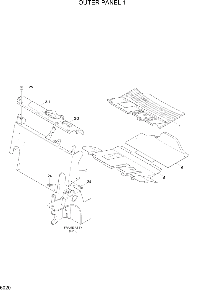 Схема запчастей Hyundai 15LC/18LC/20LCA-7 - PAGE 6020 OUTER PANEL 1 СТРУКТУРА