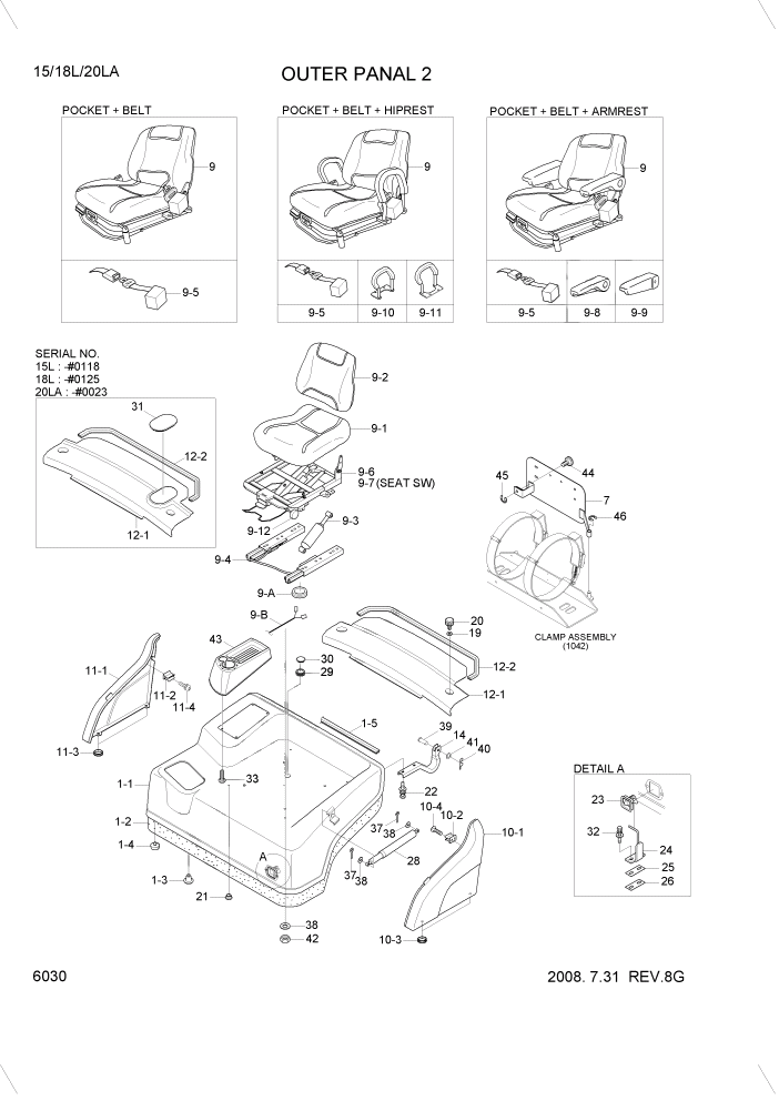 Схема запчастей Hyundai 15LC/18LC/20LCA-7 - PAGE 6030 OUTER PANEL 2 СТРУКТУРА